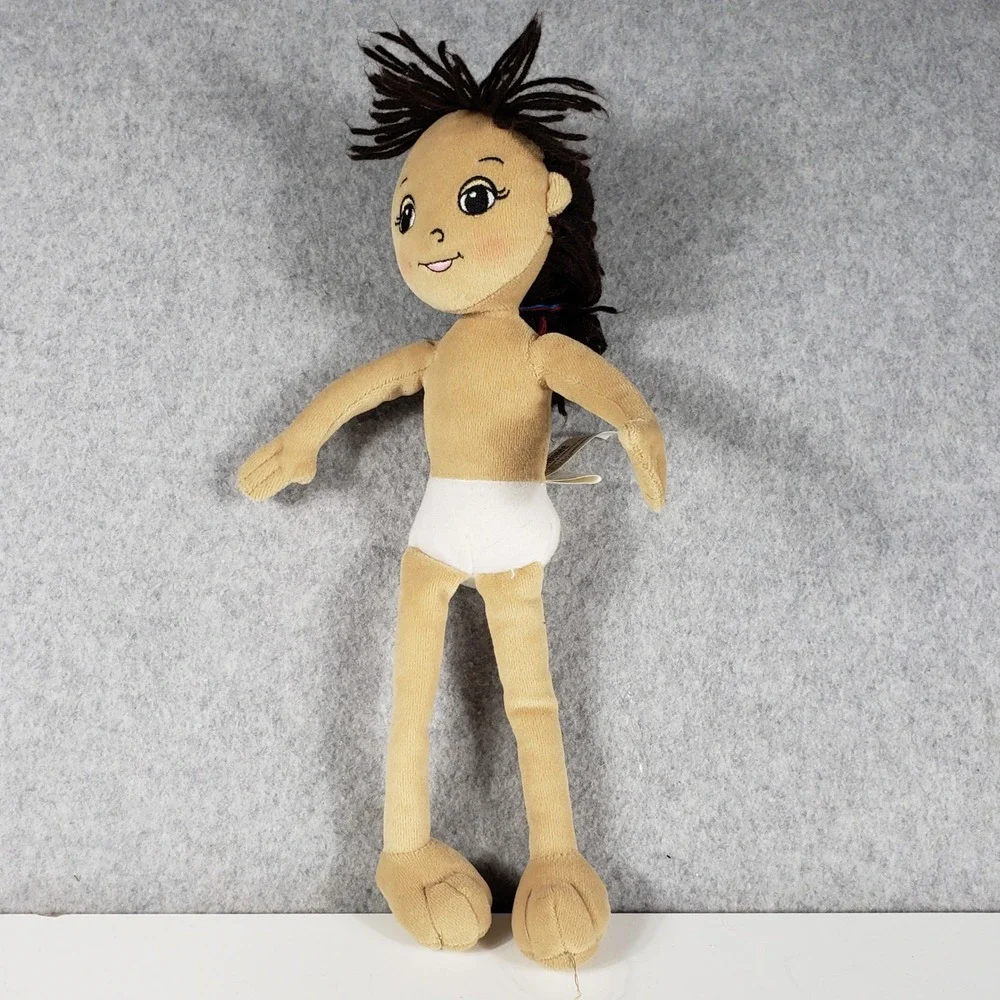Vintage 2001 Gymboree Plush Doll Girl Brown Yarn Hair Diaper 12